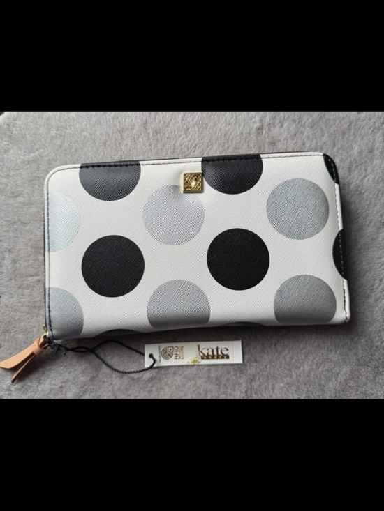 Kate Landry Handbags - Kate Landry Black/White/Silver Polka Dot Wallet with Gold Logo